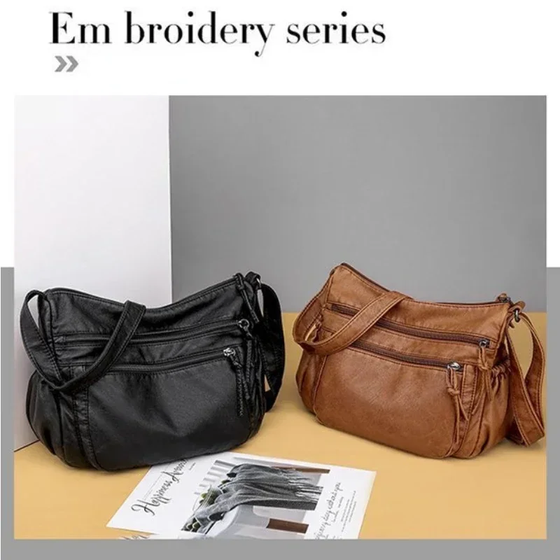 1 шт., большая вместительная женская сумка из мягкой кожи, сумка через плечо в стиле ретро, простая сумка через плечо, женская сумка-мессенджер для мам среднего возраста