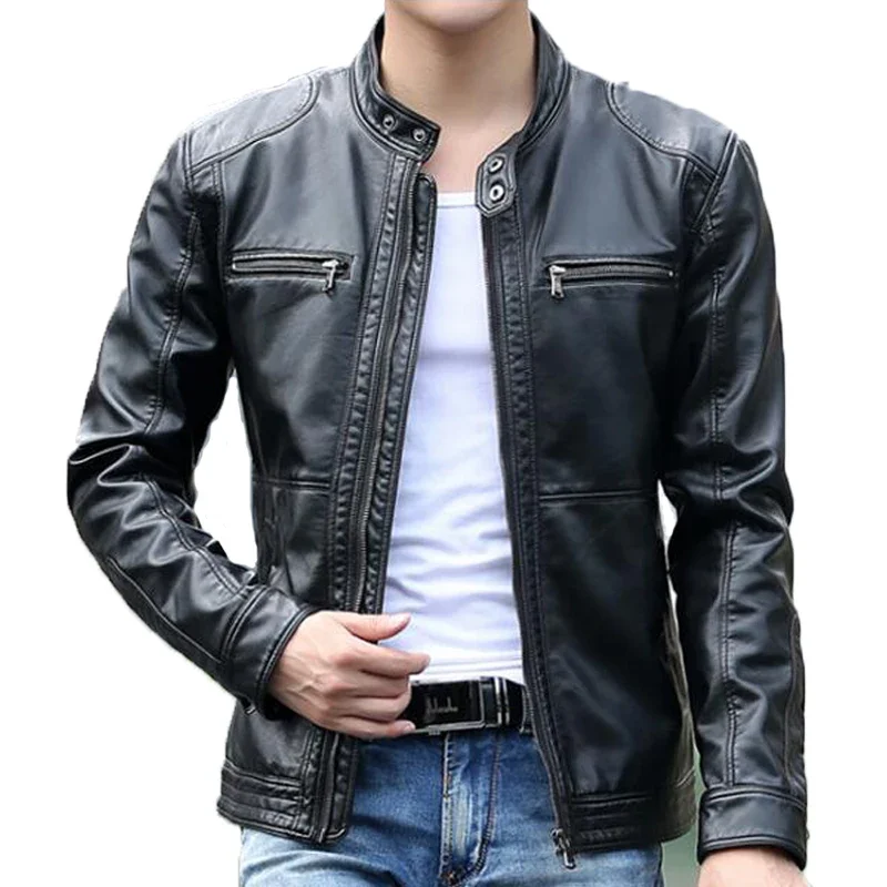 Men's leather Jacket design stand collar Coat Men casual motorcycle leather coat Mens Sheepskin jackets Windbreaker Coats