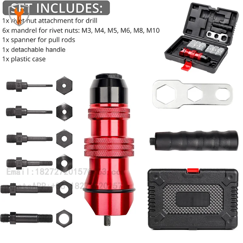Red rivet gun adapter M3-M10 automatic rivet gun nut gun tool specifications are complete