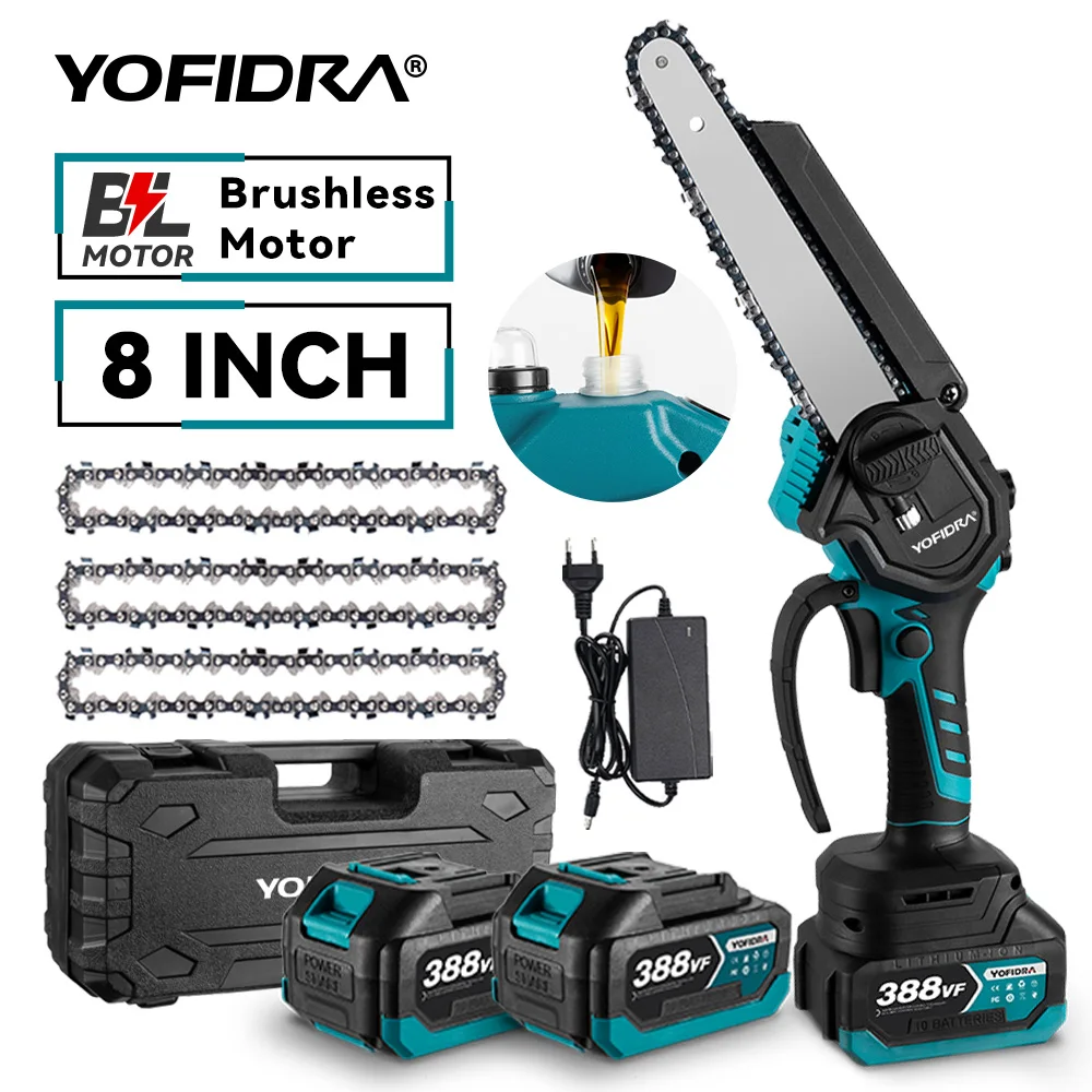 YOFIDRA 8 pouces tronçonneuse électrique sans brosse taille sans fil coupe bois branche d'arbre outil électrique de jardin pour Makita 18V batterie broche
