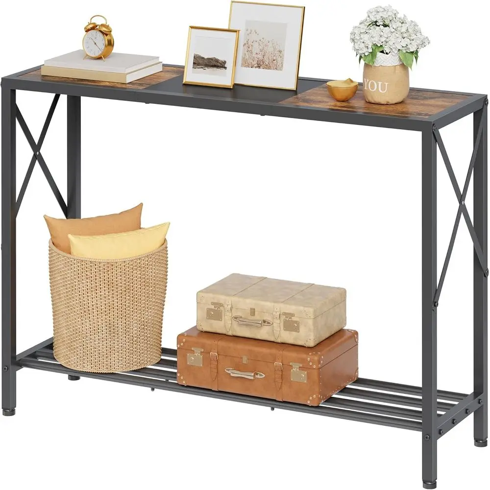 

ole Table 41.8”, 2-Tier Industrial Entryway Table, Narrow Entrance Soa Table with Shelves, Hallway, Living Room, oyer, Corridor