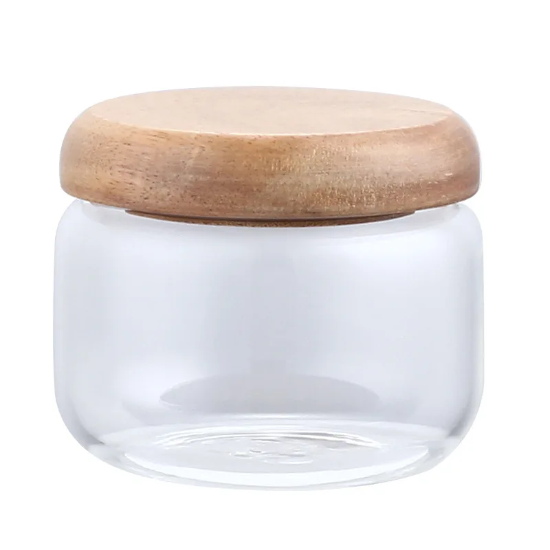 Glass Canisters for the Kitchen Small Glass Storage Container Jars with Airtight Acacia Lid for Coffee Beans Sugar Tea Box, 2PCs