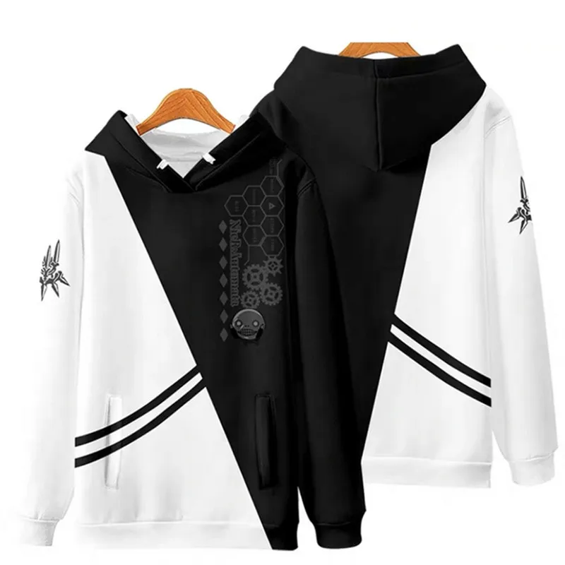 Game NieR Automata 2B YoRHa No. 2 Type B 9S YoRHa No. 9 Type S Cosplay Costume 3D Sweatshirt Men Zipper Hoodies Outwear Coat
