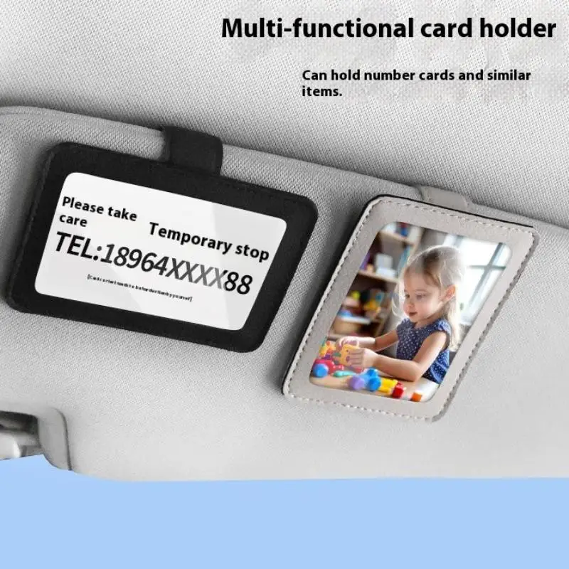 

Держатель для карт из искусственной кожи с солнцезащитным козырьком для автомобиля, скрытый органайзер для салона автомобиля — временный номерной знак для парковки и зажим для удостоверения личности с фотографиями