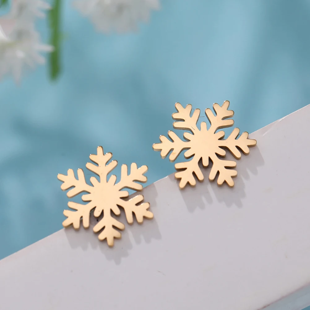 

2Pairs Women Snowflake Earrings Chic Christmas Studs Stainless Steel Casual Elegant Outfit Enhancer Gift Snowflake Earrings