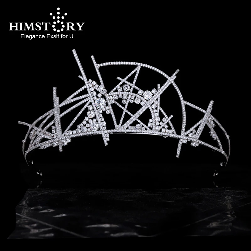 

Himstory Luxury Geometry Zirconia Jewelry Bridal Tiara Hair Crown Wedding Accessories Queen's Headpiece Headdress