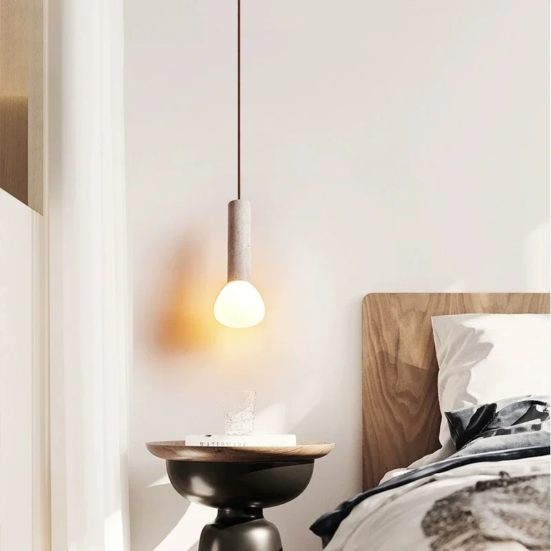 Vintage Wabi Sabi LED Pendant Lights Kitchen Island Bedroom Living Room Loft Wood Yellow Travertine Hanging Lamp Luminaire