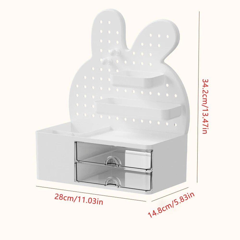 Desktop Hole Board Storage Box Desk Organizer Girls Cute Pen Holder Storage Stationary Rack Korean Kawaii Bunny Cosmetic Shelf