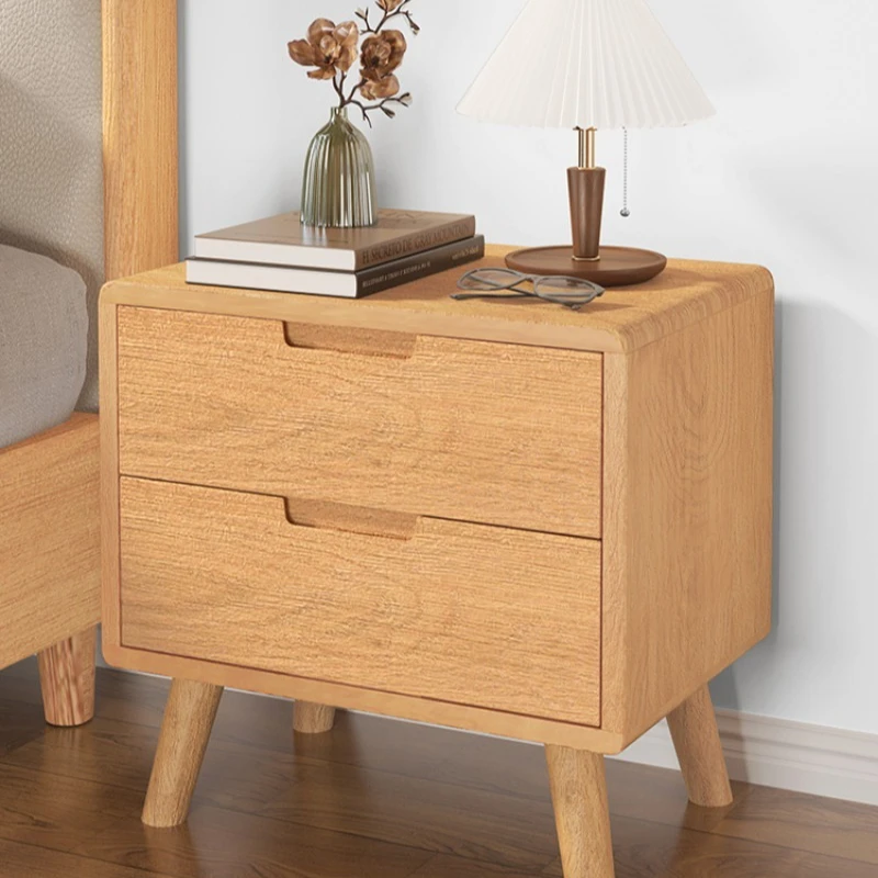 

Pure solid wood bedside table oak simple modern home small bedroom bedside table storage cabinet log color mini