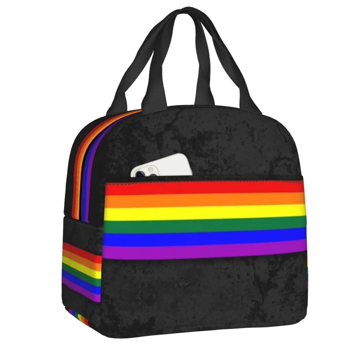Custom Distressed LGBTQ Pride Flag Stripe Lunch Bag Men Women Cooler Thermal Insulated Lunch Boxes for Student School