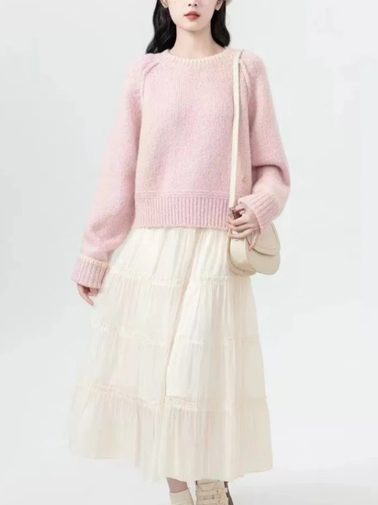 Nouveau printemps automne tricot femmes pulls mode col rond femme pull élégant à manches longues hauts ample Vintage femme Blouse