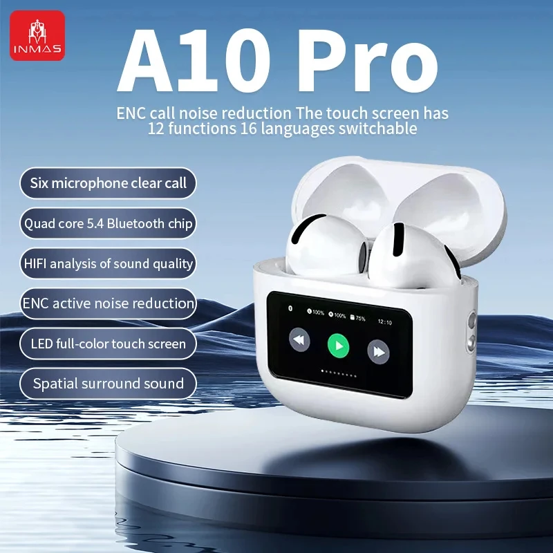 INMAS A10 Pro Wireless Bluetooth5.4 Earbuds ENC Touch Screen Headphones In-Ear Earphones Noise Cancelling Stereo Sound Headset