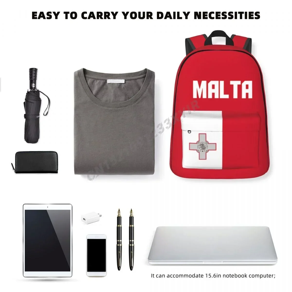 Custom Bag Unisex Backpack Malta Flag Maltese Stitch Schoolbag Messenger Bag Case Laptop Travel Bag Mochila Gift