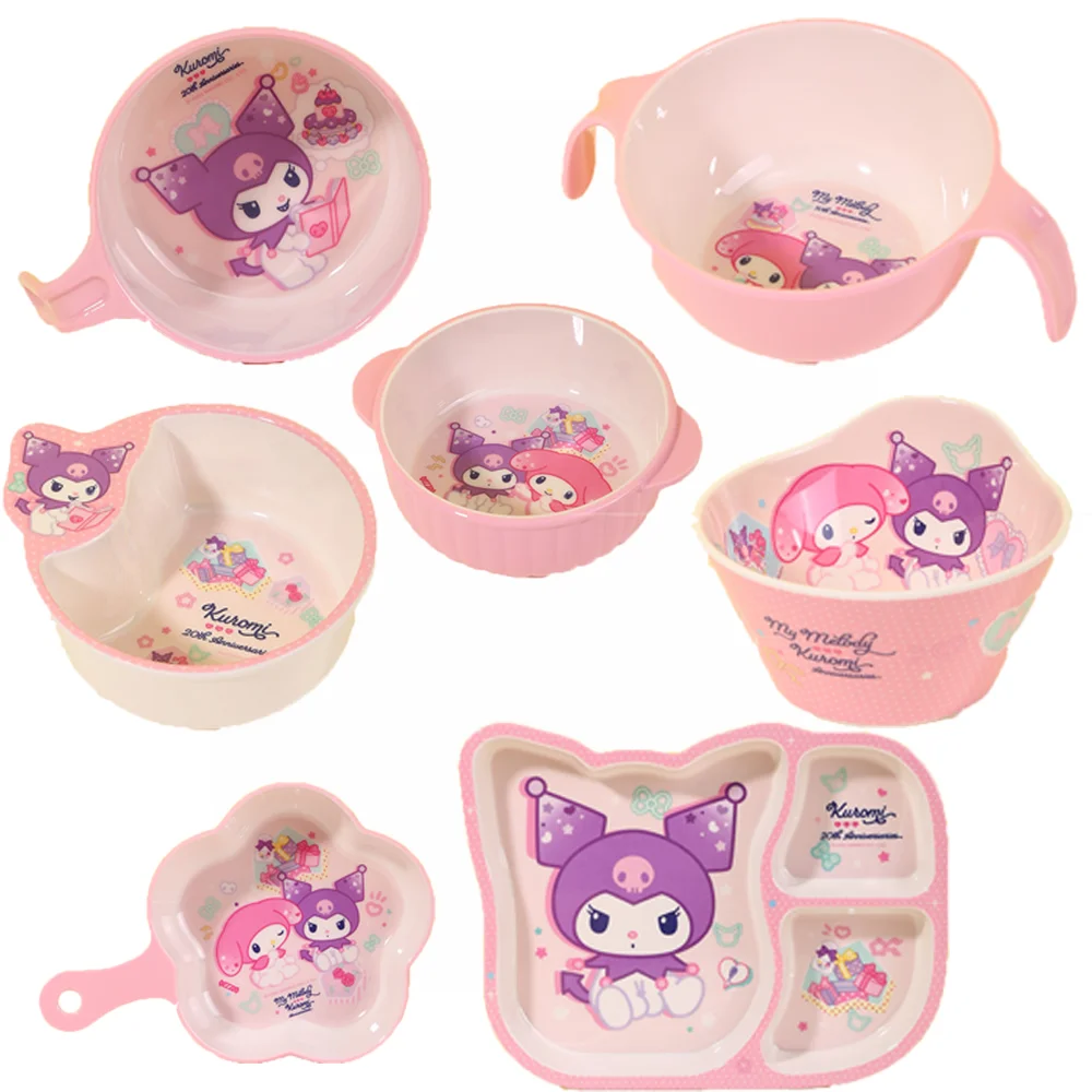 

Набор детской посуды Kuromi My Melody с героями мультфильмов, миска для кормления ребенка, разделенная тарелка, милая розовая детская посуда, детский продукт без BPA