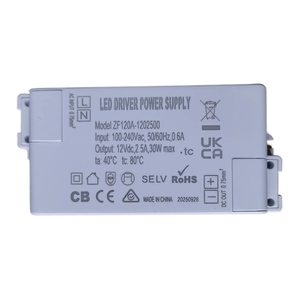 TONGLIDA ZF120A-1202500 12VDC 30W Class 2 LED Driver AC/DC Adapter for Spotlights Constant Voltage