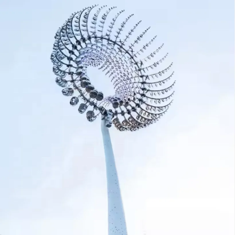 Pop Garden Art Stainless Steel Rotating Wind-Powered Kinetic Metal Sculpture Non-Inflatable Outdoor Amusement Equipment Beach
