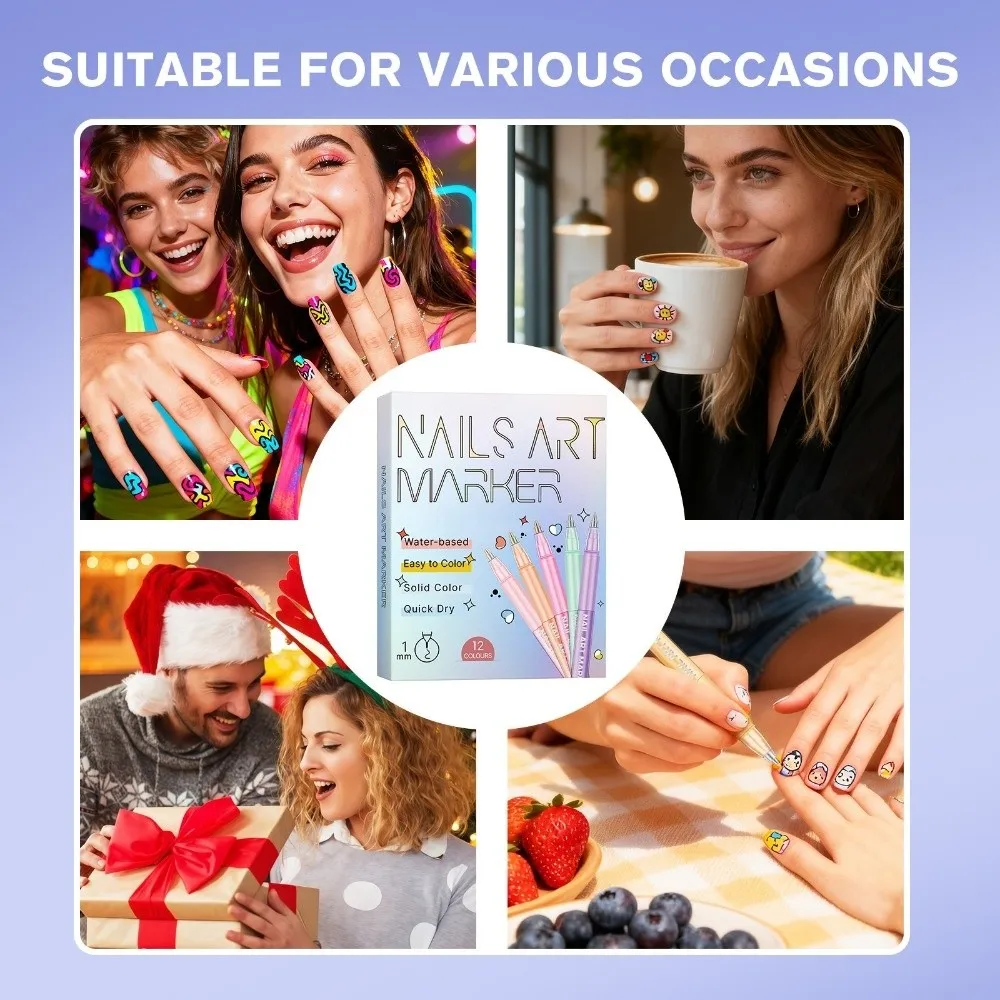 10/12 Colors 10/12 Colors Nails Art Marker Pens Waterproof Quick Dry Nail Art Polish Pens Drawing Painting Manicure Tools