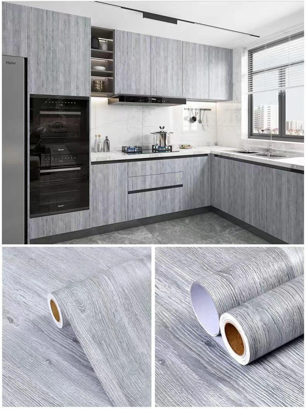 PVC selbstklebende wasserdichte Tapetenrolle, Holzmaserung, Vinyl, dekorative Filmaufkleber für Wohnmöbel, Schränke, Wanddekoration – Detail 11