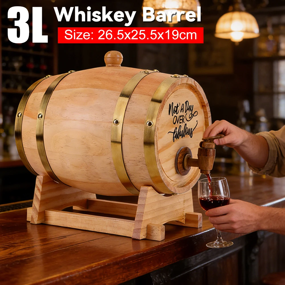3L Engraved Whiskey Barrel with Stand and Spigot Whiskey Barrel Dispenser Bourbon Barrel for Whiskey Bourbon Cocktails Rum