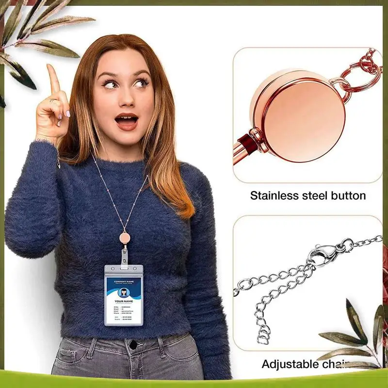 ABDW-4 قطع حبل بكرة شارة قابل للسحب مع حامل الهوية وقلادة وحبل شارة ومشبك سلسلة وحامل مقاوم للماء - B