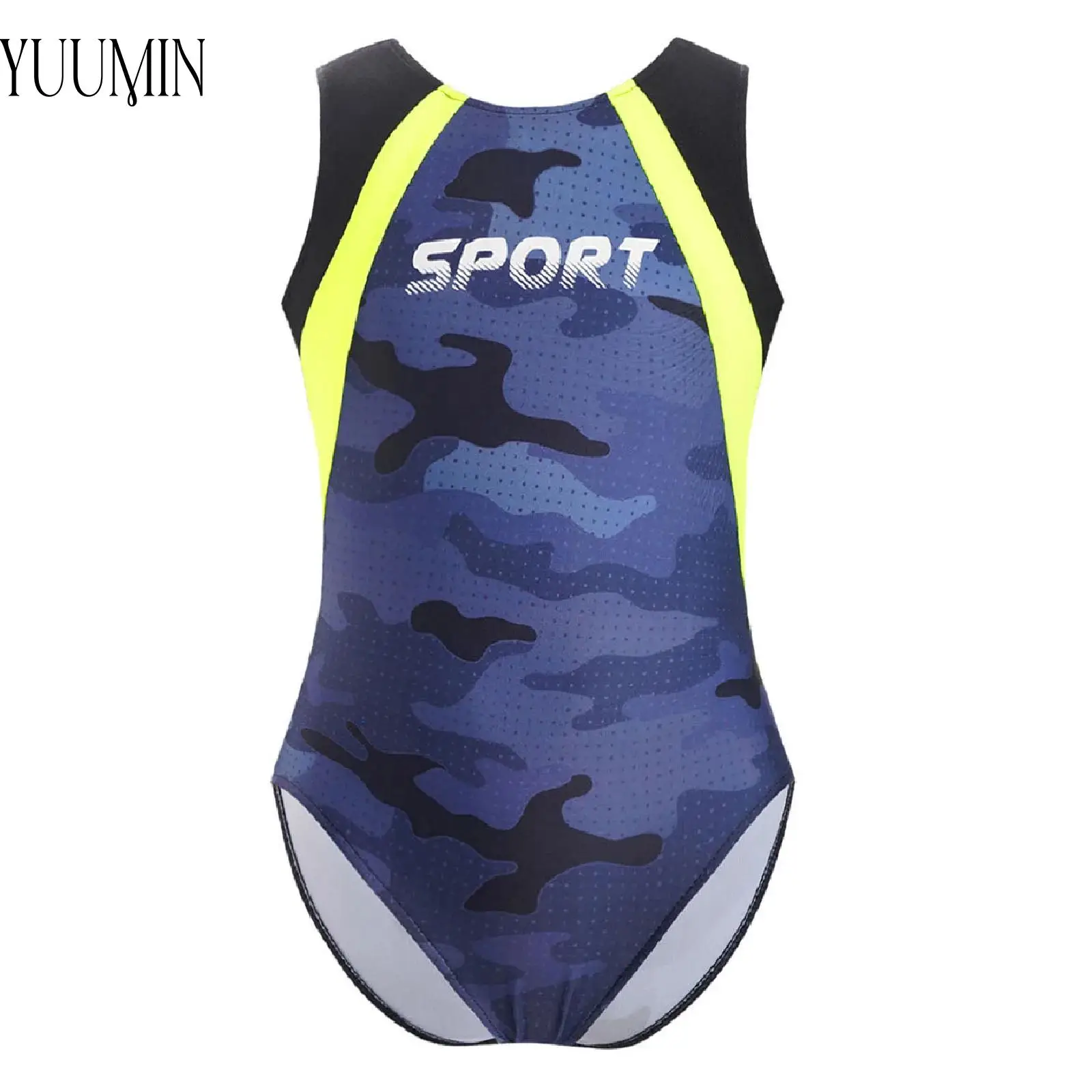 

Kids Boy Gymnastics Training Costume Sleeveless Camouflage Print Leotard for Yoga Workout Acrobatics Skating Swimwear Sportswear