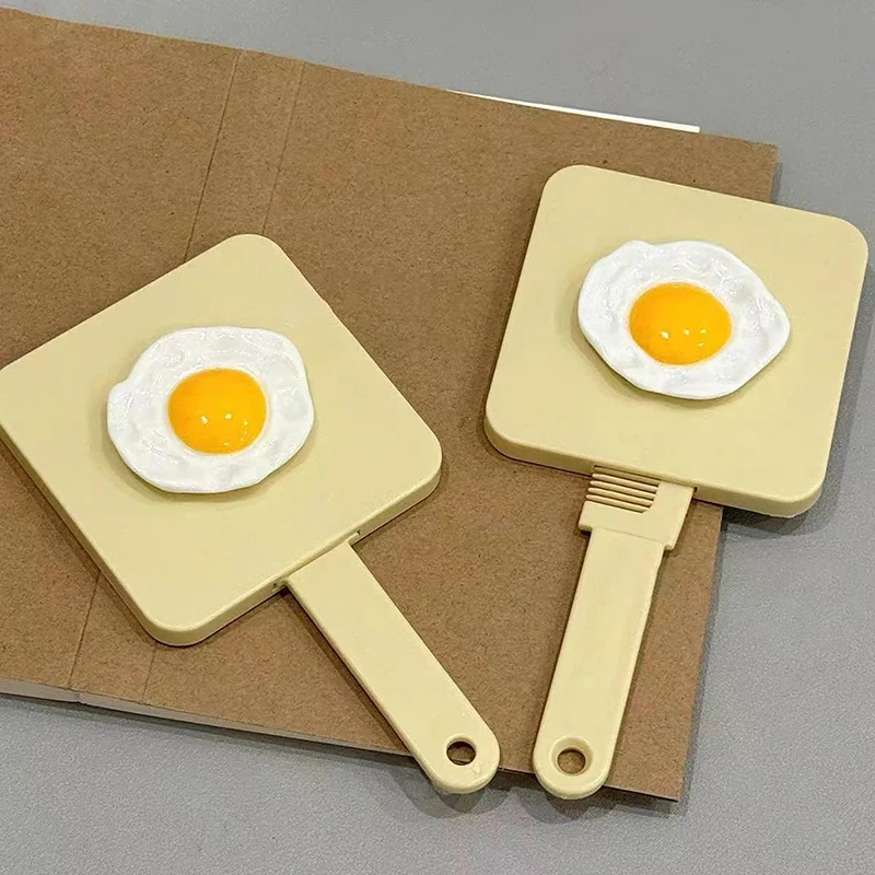 Handle Mirror Comb Portable Poached Egg Handle Mirror Yellow Quadrate Mirror Makeup Mirror With Comb For Girl Gift Makeup Tool