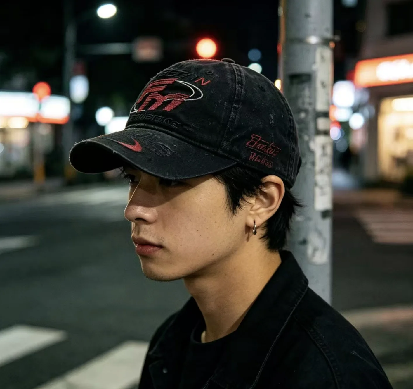 Heavy-duty embroidered American retro baseball cap, dark high-street racing motorcycle cap with deep brim