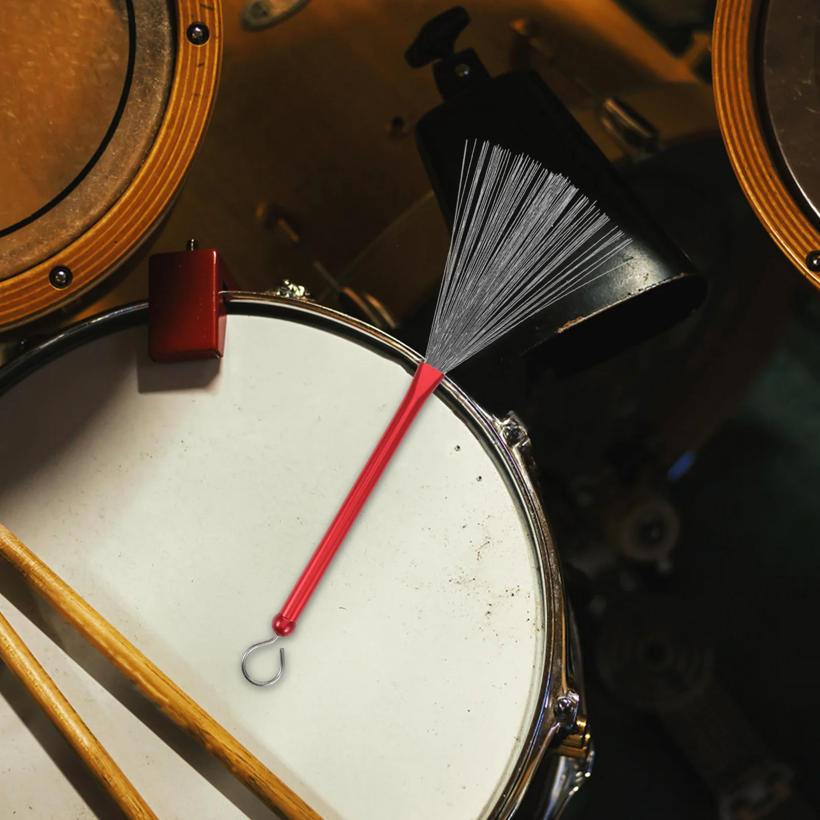 

Drum Cleaning Brushes Snare Percussion Metal Steel Bundle Wire Red Jazz Instrument