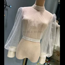 Crystal Beaded Tulle Wedding Jacket High Neck Bridal Wrap Bolero Weddng Coat Customized