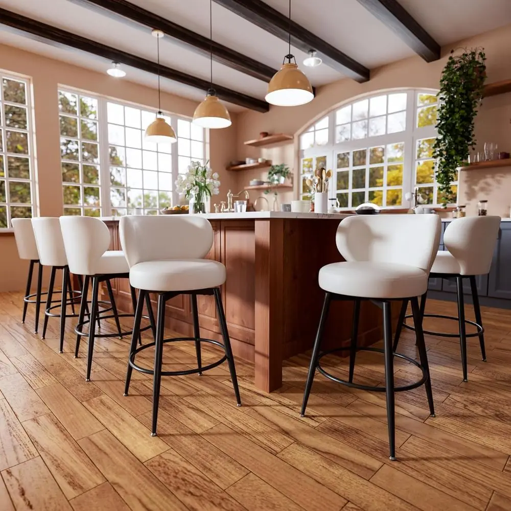 

Набор из 6 кожаных барных стульев с поворотным механизмом, высотой для барной стойки, с мягким сиденьем и металлическими ножками, подходят для кухонного острова, дома.