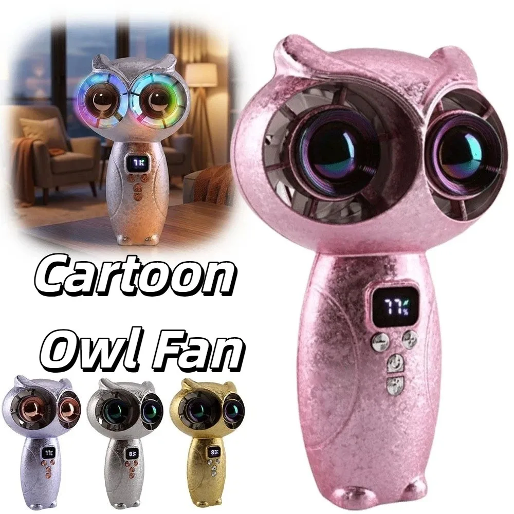 Turbo Mini Handheld Fan Strong Wind USB Rechargeable USB Rechargeable Fan Owl Shaped Lightweight Cartoon Owl Fan for 3000mAh