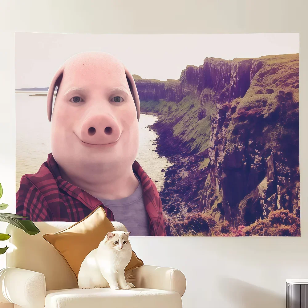 Funny John Pork Smiling Throw Flag Decoration Garage Flags for Bedrooms Tapestry Wall Art Bedroom Stuff Decorative Home Objects