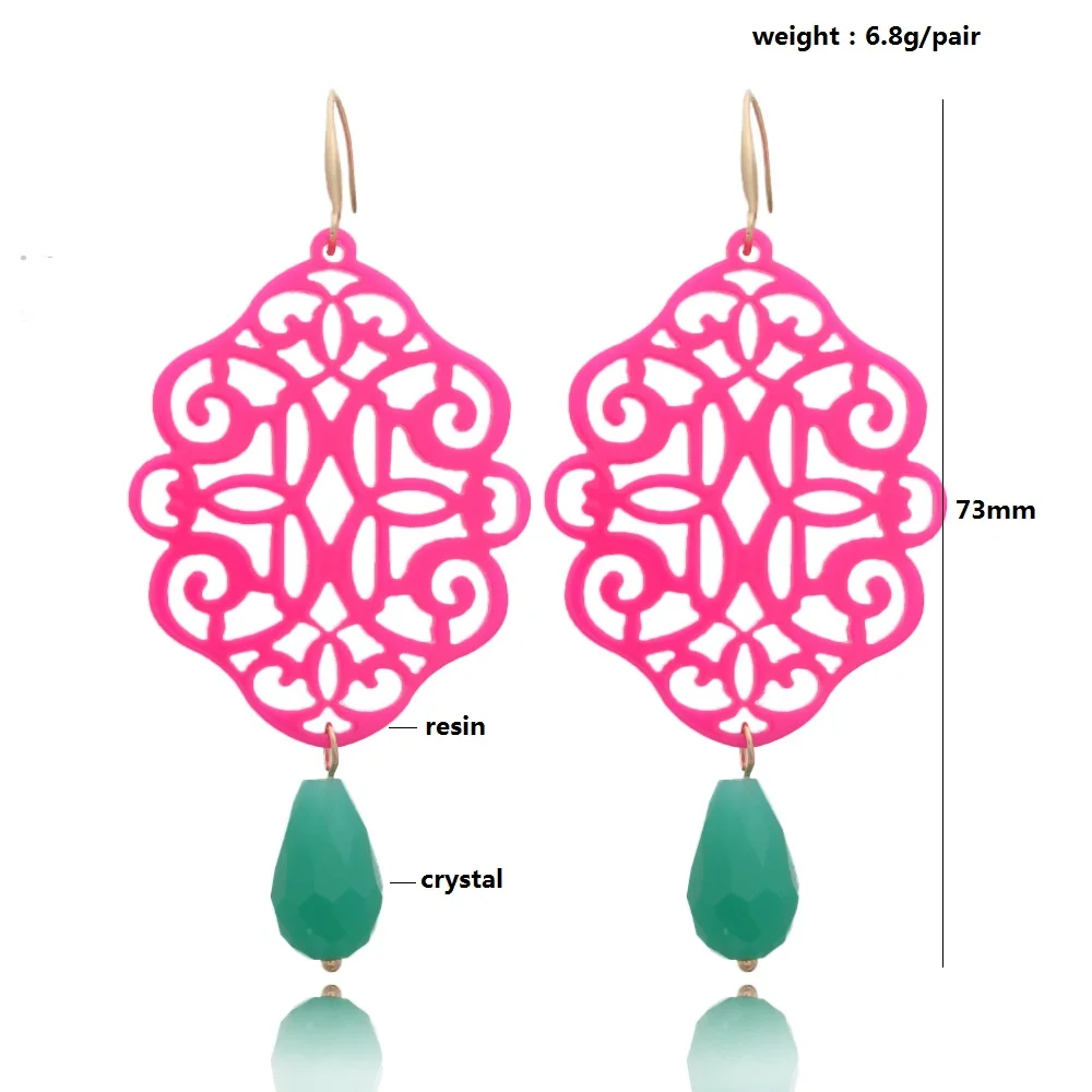 Fluorescent Color Trendy Hot Selling Drop Earrings Resin Acrylic Hollow Out Charm Dangle Ear Woman Large Colors Brinco Jewelry