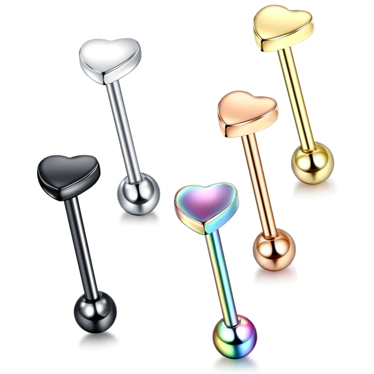 1PC 14G Stainless Steel Heart Logo Tongue Barbell Piercings Nipple Barbell   Stud Lip Body Piercing Jewelry