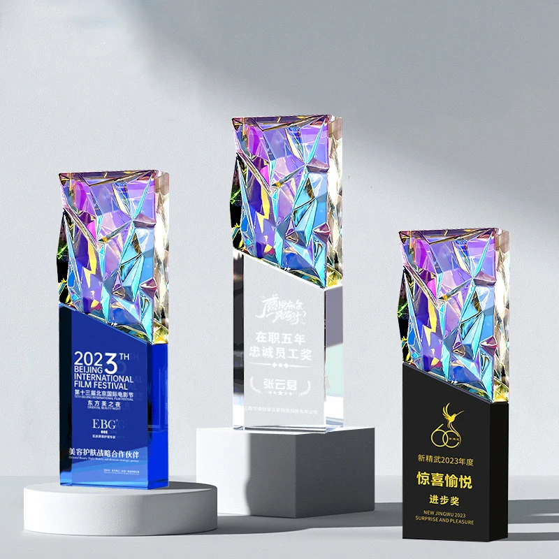 Custom DIY Colorful Crystal Trophy Company Annual Meeting Excellent Employee Souvenirs Personalized Award Cup Competition Prizes
