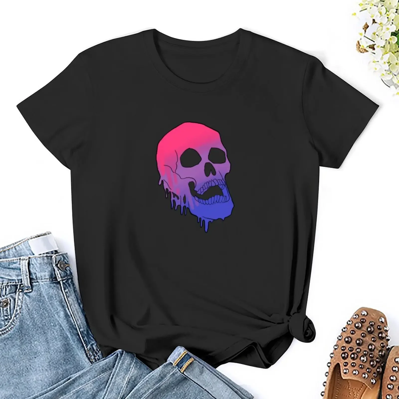 LGBT Pride Melting Skull - Bi Flag T-Shirt anime clothes Blouse t-shirt dress for Women sexy