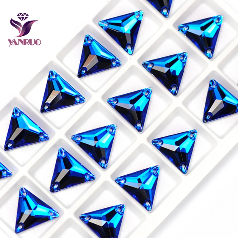 YANRUO 3270 Triangle Capri Blue Sewing Rhinestones Sew on Stones For Clothing Glass Crystals Rhinestone