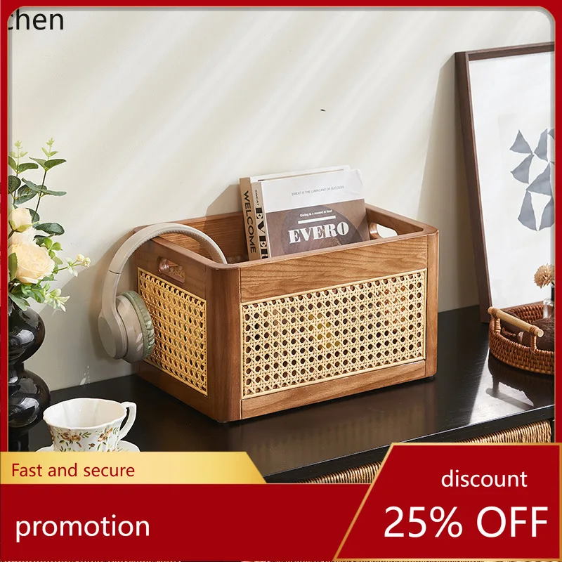 

CZ Solid Wood Rattan Storage Basket Simple Large Size Office Miscellaneous Toys Clothing Food Storage Box
