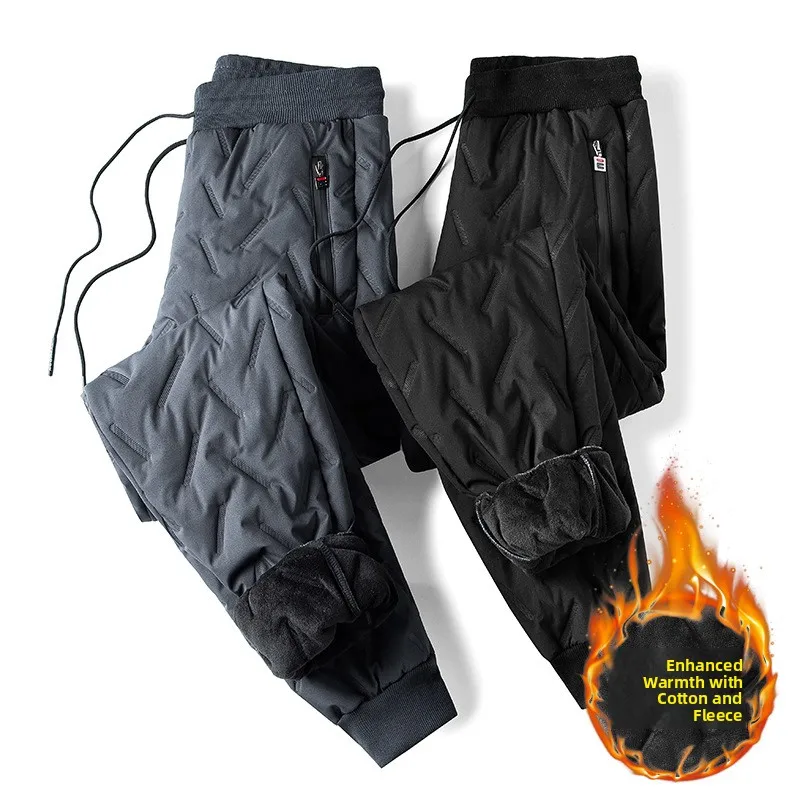 Extra Large Size Thickened Winter Cotton Pants Men's Loose Casual Trousers Windproof Waterproof Fleece Lined Warm Long Trousers