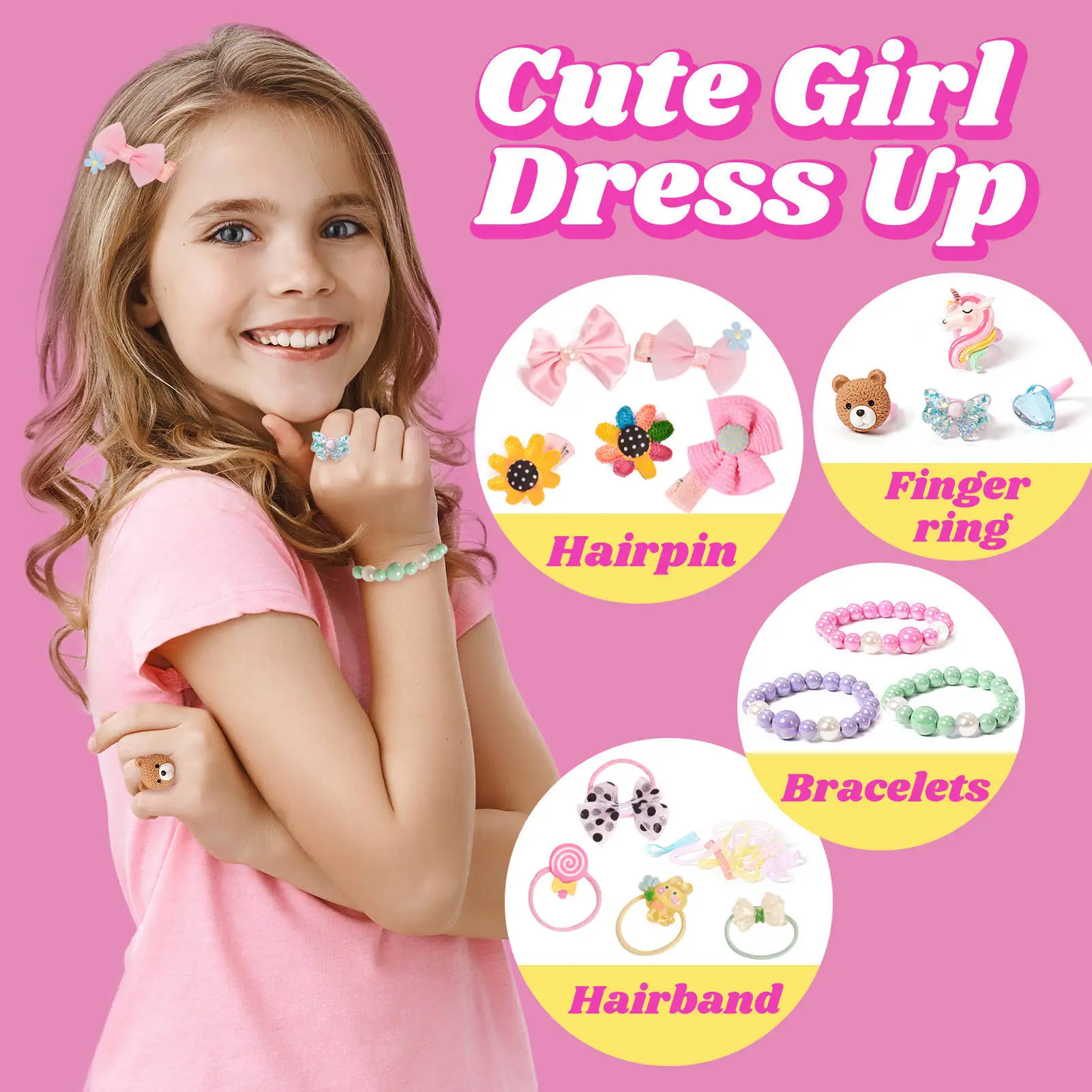 12Pcs Colorful Kids DIY Bead Jewelry Set, handmade ring craft toy for girls, creative girly ornament gift box