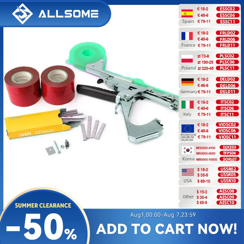 ALLOME – Machine à attacher les plantes de jardin, Tapetool, 10 rouleaux, jeu de bandes pour légumes, raisin, tomate, concombre, fleur de poivre