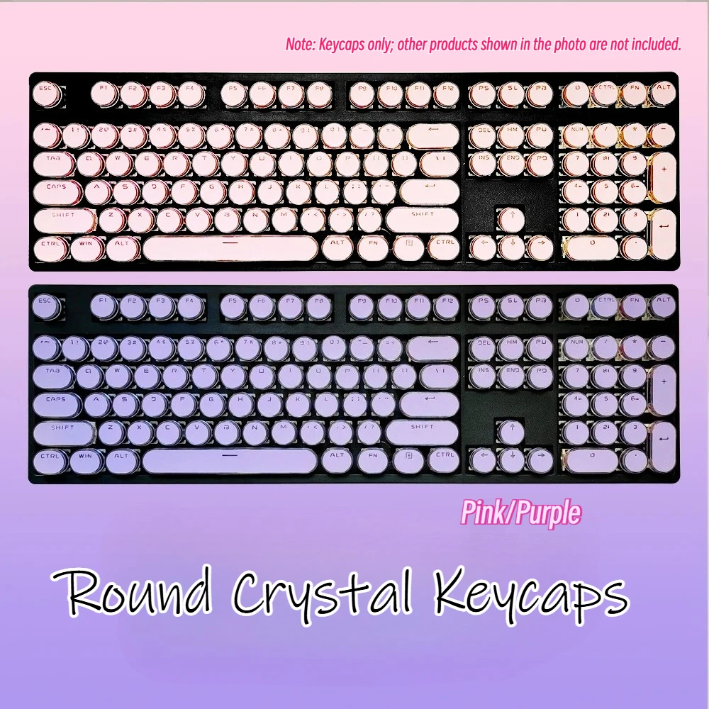 

Mechanical Keyboard Retro Pink Round Crystal Keycaps ABS 87/104/108 Personalized Purple Transparent Keycap Small Complete Set