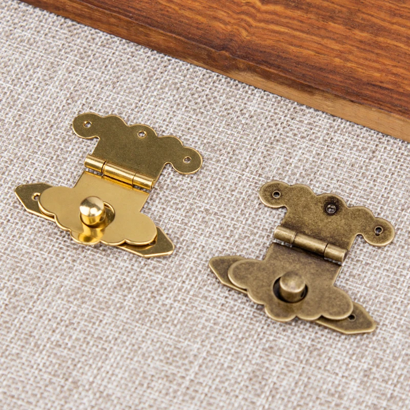 2pcs Wooden Box Latches Buckle Antique Suitcases Luggage Brass Hasp Wine Box Hinge Buckle Decoration Hardware Accessories