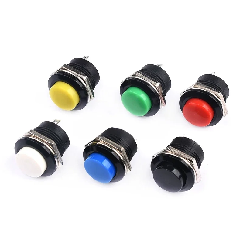 R13-507 Lockless Self-Resetting 16MM Round Push Button Momentary Switch Red/Blue/Green/White/Black/Yellow
