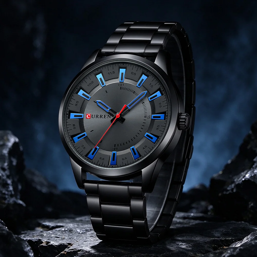 CURREN 8406 Fashion Minimalism Men Watches with Design Dial Stainless Steel Band Quartz Wristwatch Relógio masculino