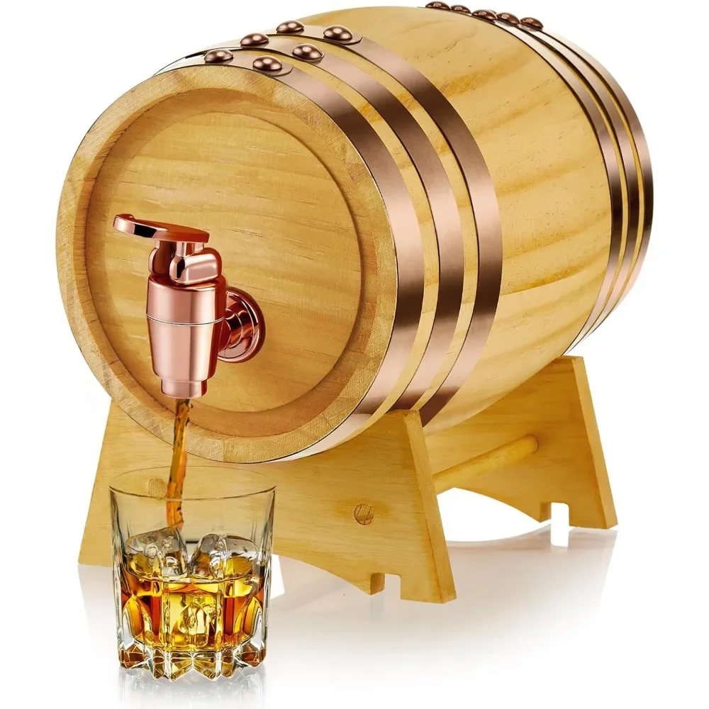 

2 Liter Wood Barrel with Stand Dispenser for Whiskey Rum Tequila Wine Making Home Table Decoration