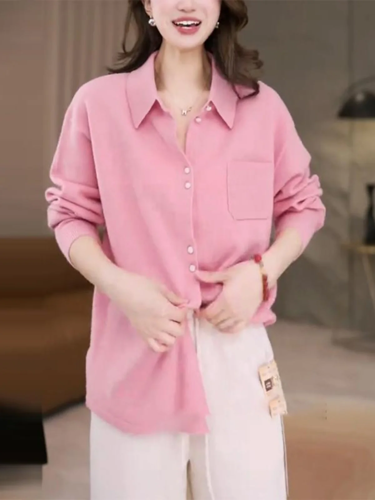

Pink Knitted Sweater Women's Casual Loose Long Sve Faionable Spring New Arrival Comfortable Versatile Korean Sle Top
