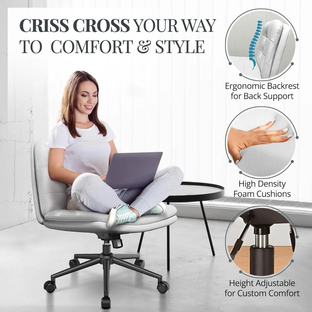 Criss Cross Desk Chair for Cross Legged Sitting, Easy To Assemble White Criss Cross Chair with Wheels - Premium Detachable Wheel