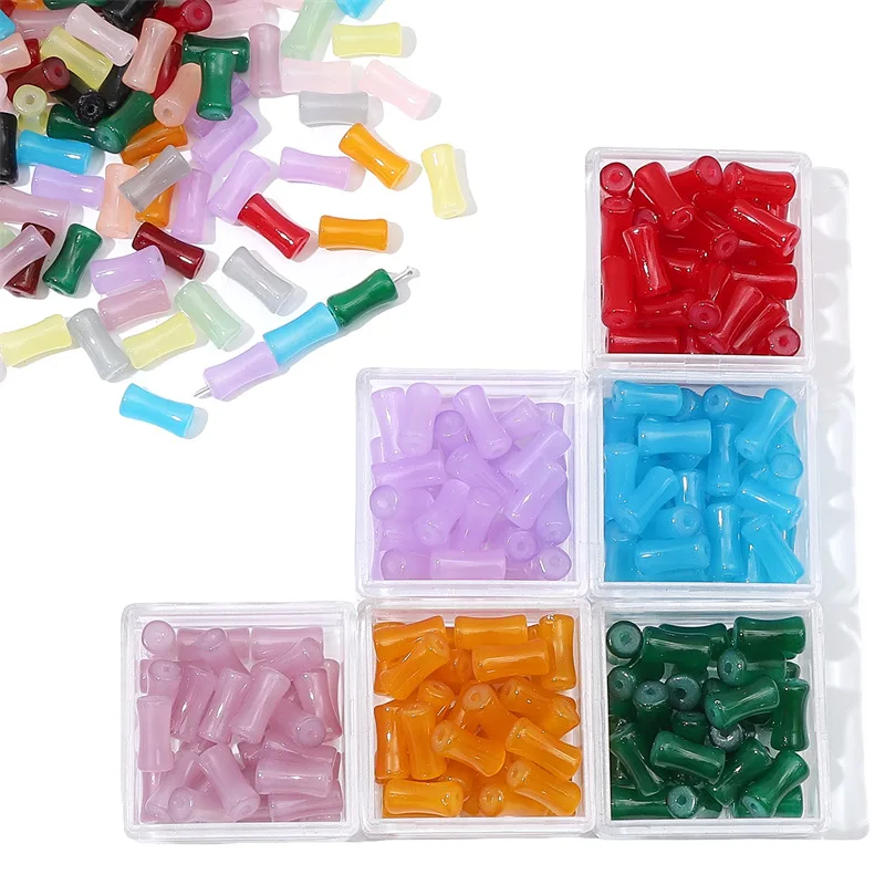 Glass dyed with golden bamboo beads 6x12mm multi color antique style ink wash beads Charm DIY Handmade Bracelet Material