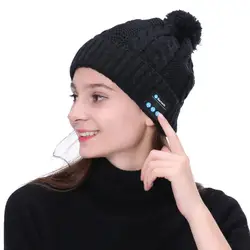 Unisex Knitting Hat Solid Color Bluetooth-compatible 5.0 Warm Hat Twist Texture Plush Ball Beanie Hat Wireless Headphones Beanie